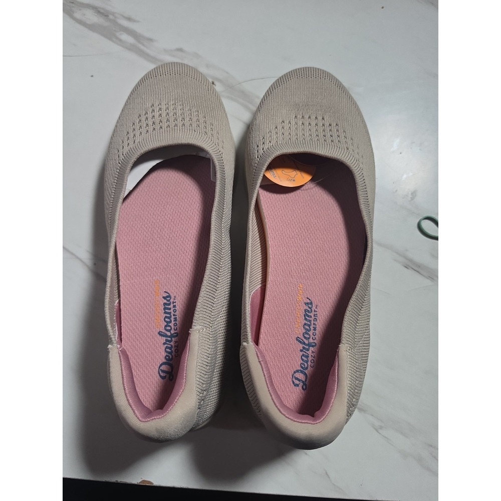 Dearfoams Women's Beige Knit Slip-On Ballet Flats Closed Toe Rubber Sole Size 8